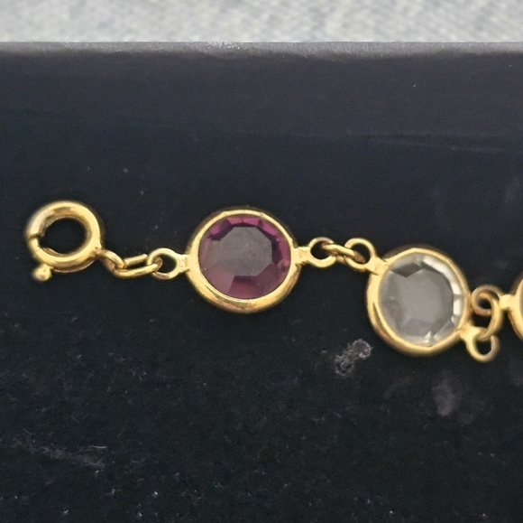 Vintage Swarovski Edelweiss Clear And Purple Crystal Bezel Set Gold Bracelet - Picture 3 of 5